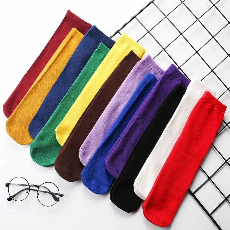 Calcetines largos hasta la rodilla para ni&ntilde;as, medias de Color s&oacute;lido, calentadores de piernas, Color blanco, 2-12 a&ntilde;os-0