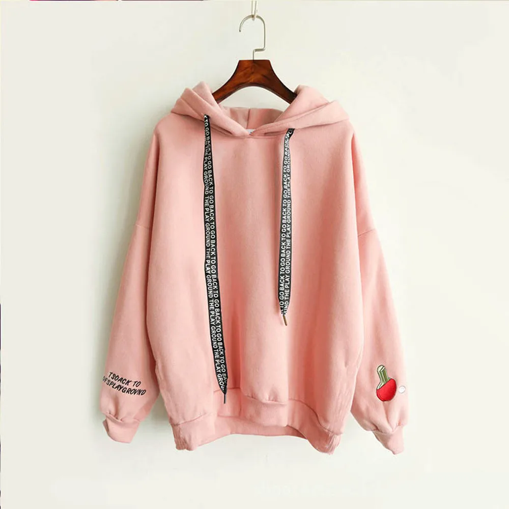 

Ladies Autumn Winter Sweatshirt Womens Velvet Long Sleeve Hoodie Sweatshirt Letter Print Casual Jumper Hooded Pullover Coats