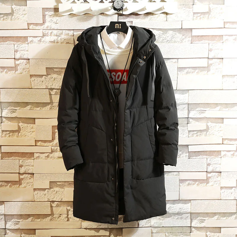 M-4XL, 5XL, длинное Мужское пальто с капюшоном, зимнее пальто, Мужская Толстая парка, мужские свободные теплые мужские зимние куртки и пальто - Цвет: Черный