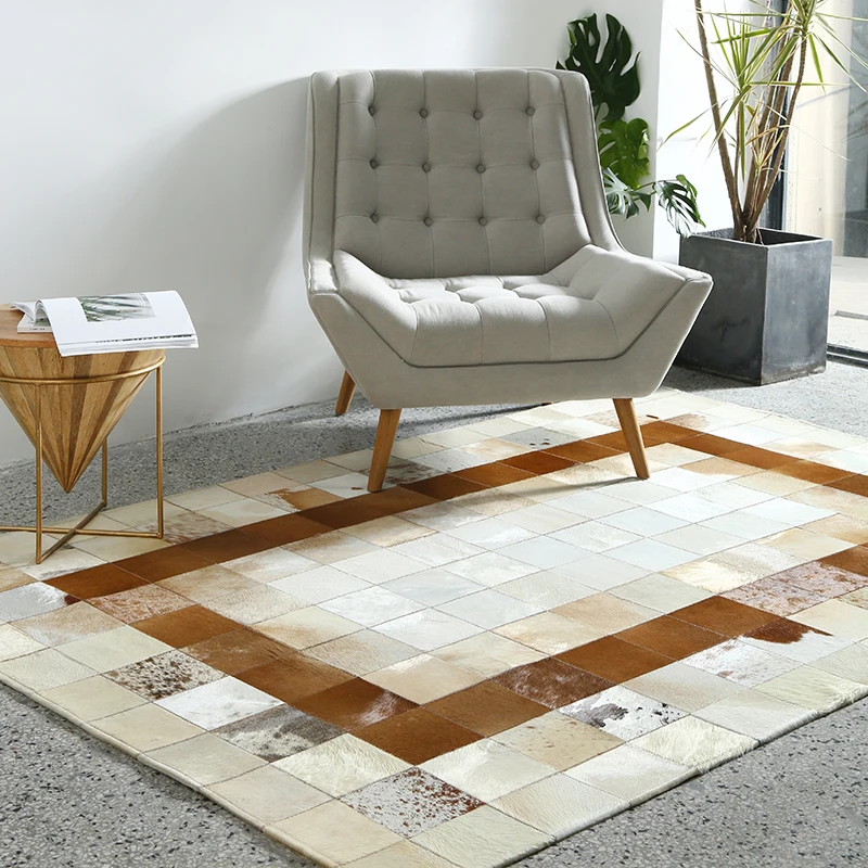 European Style Simple Carpets Living Room Bedroom Tea Table Rugs Cowhide Manual Stitching Carpet Luxurious Large Rug | Дом и сад