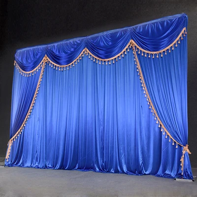 royal blue Шелк льда шифон Ткань Свадебный фон с ветками и Портьера с кистями занавеска для свадьбы сценическое мероприятие украшение для вечеринки в день рождения - Цвет: royal blue