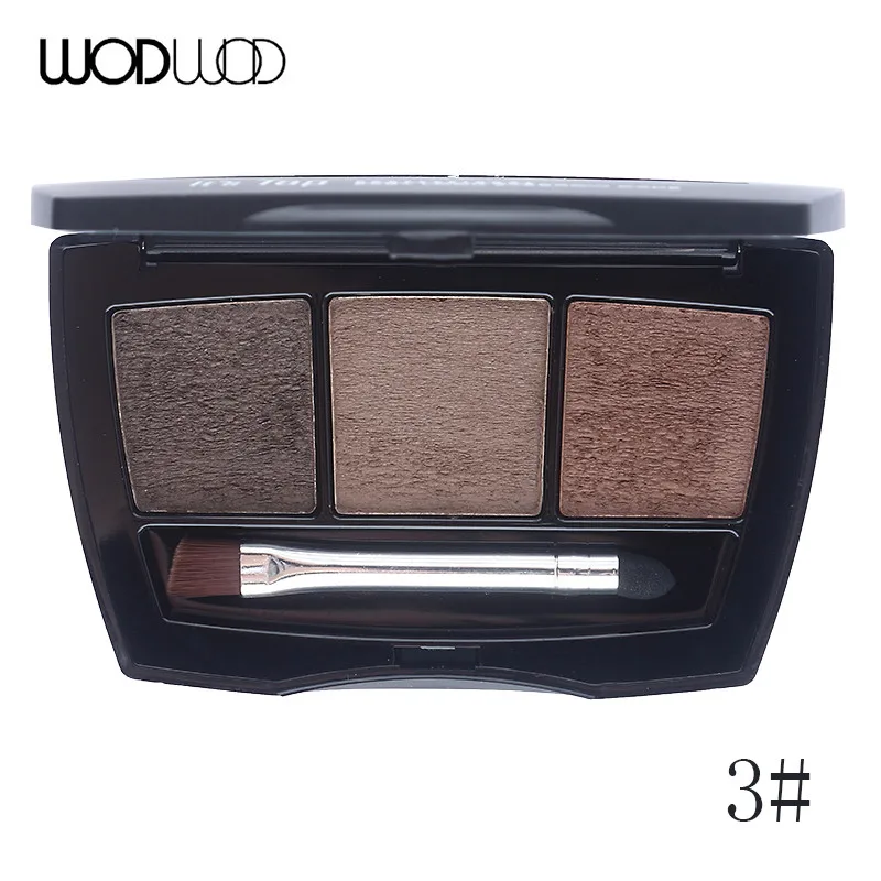 Wodwod брендовая косметическая пудра для бровей, 3 цвета, тени для глаз, коричневые тени для век, палитра с кистью, стойкий водостойкий макияж, набор