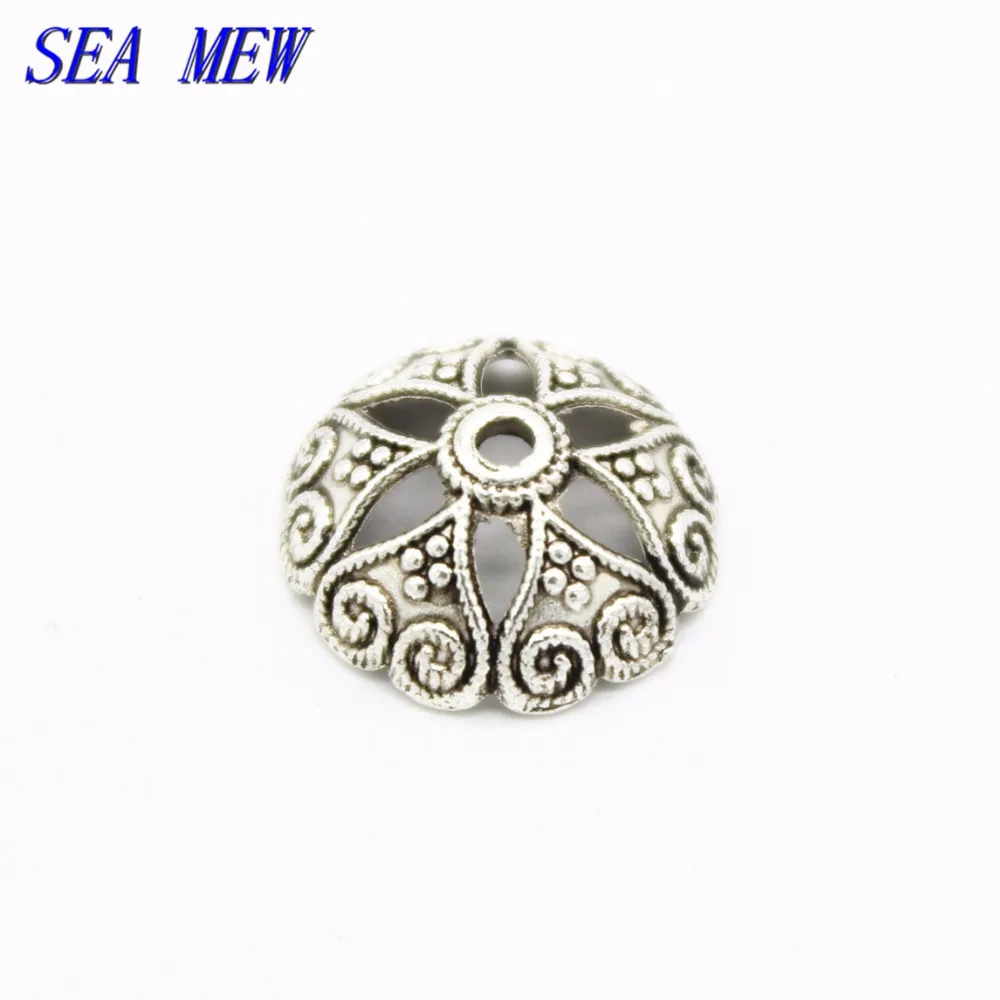 

SEA MEW 50 шт. 15 мм * 5 мм, античное серебряное покрытие, Цветочные бусины, колпачки для изготовления ювелирных изделий