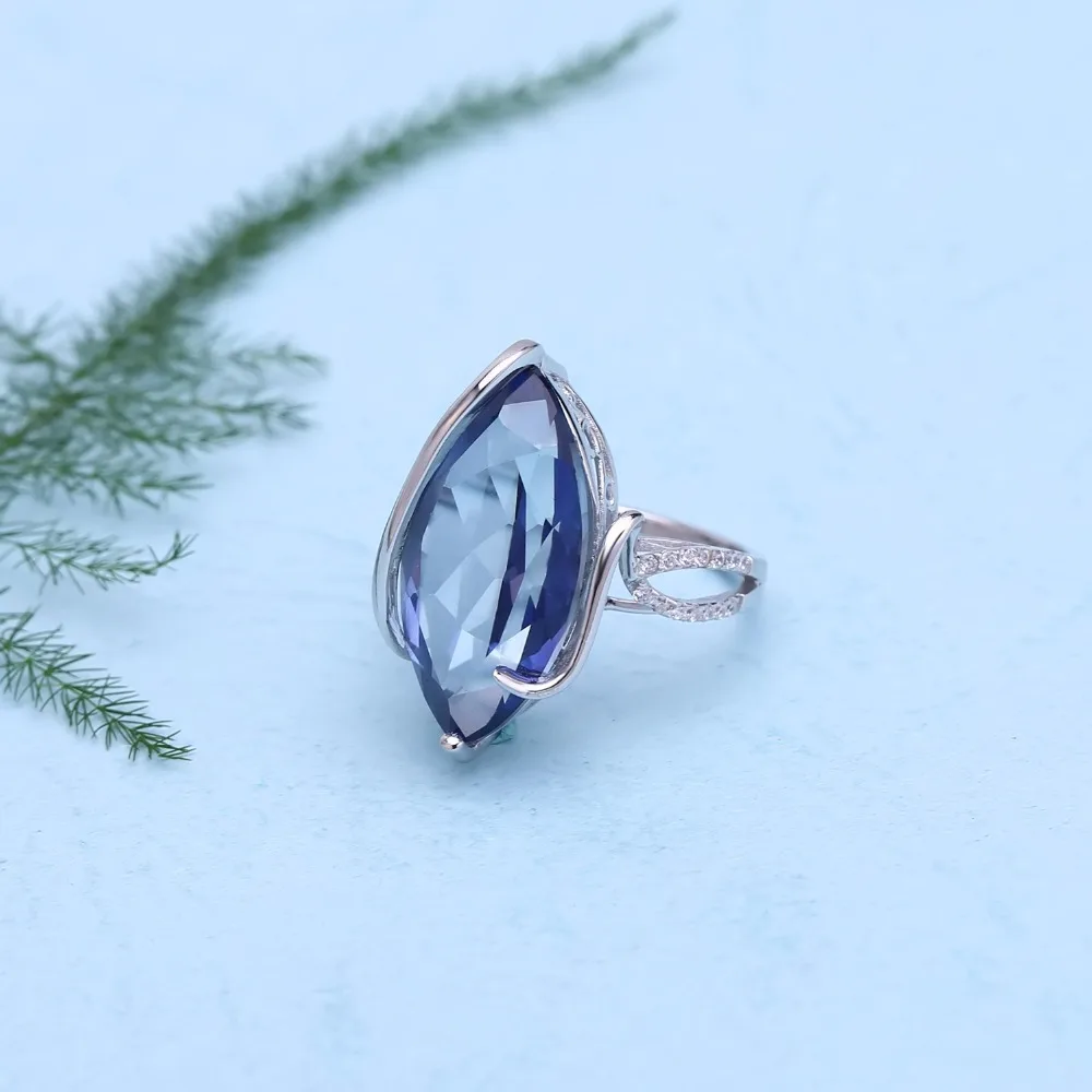 Gem's Ballet 925 Sterling Silver Gemstone Cocktail Ring 12.31Ct Natural Iolite Blue Mystic Quartz Rings For Woman Fine Jewelry |
