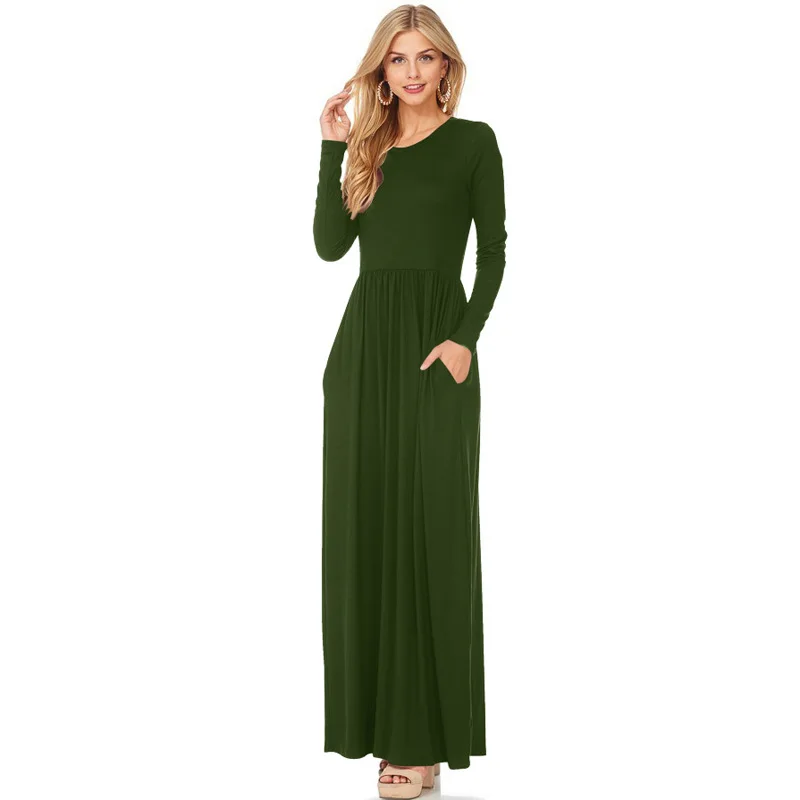 Осень-зима 2020 элегантное женское синее красное черное Зеленое Длинное платье в