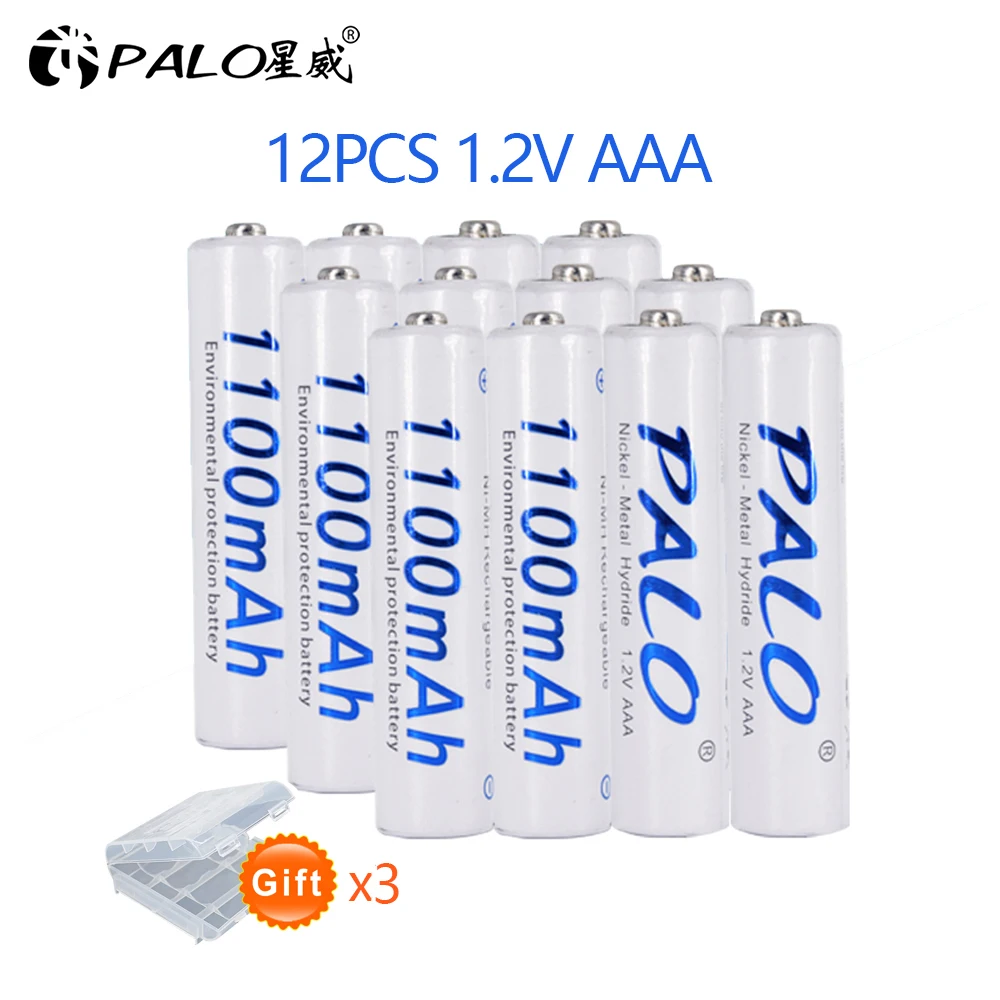 Аккумуляторная батарея PALO AAA 12 шт. 1100 мАч 1 2 В 3 А NIMH батареи для камеры MP3 mp4