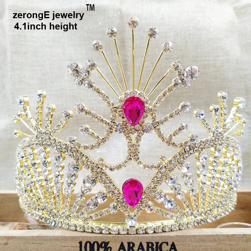 ZerongE ювелирное изделие 4 1 &quot Золотая Роза розовая Тиара для волос Корона miss world
