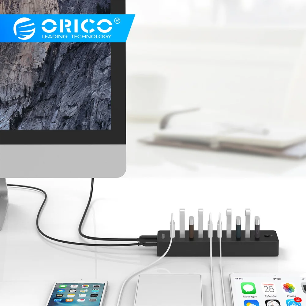 ORICO P10 U3 10 портов USB 3 0 концентратор с фута/1 м USB3.0 кабель VL812 чипсеты и адаптер