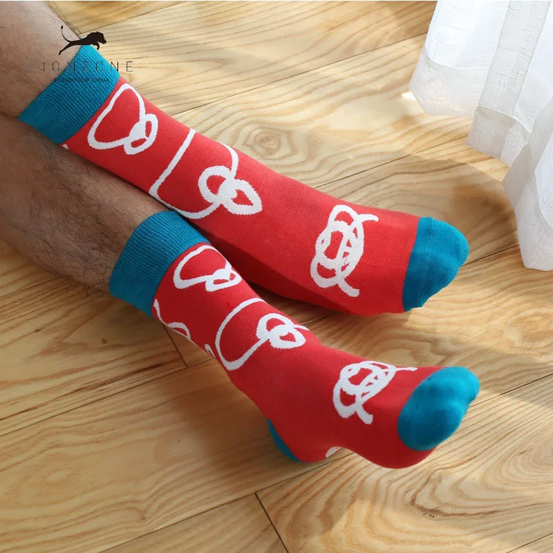 Мужские хлопковые счастливые носки подарок на Рождество Crew Lustige Socken LIONZONE