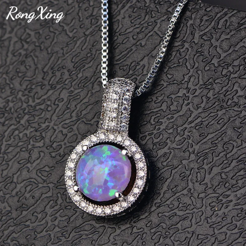 Ожерелье с подвеской RongXing белым/синим/зеленым огненным опалом для женщин