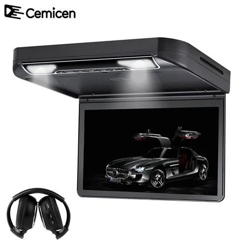 Black with headphone 13,3 дюймовый потолочный телевизионный для автомобиля HD 1080P TFT широкий цифровой автомобильный экран Автомобильный dvd-плеер с USB/SD/HDMI/IR/FM передатчик MP5 плеер - Цвет: Black with headphone