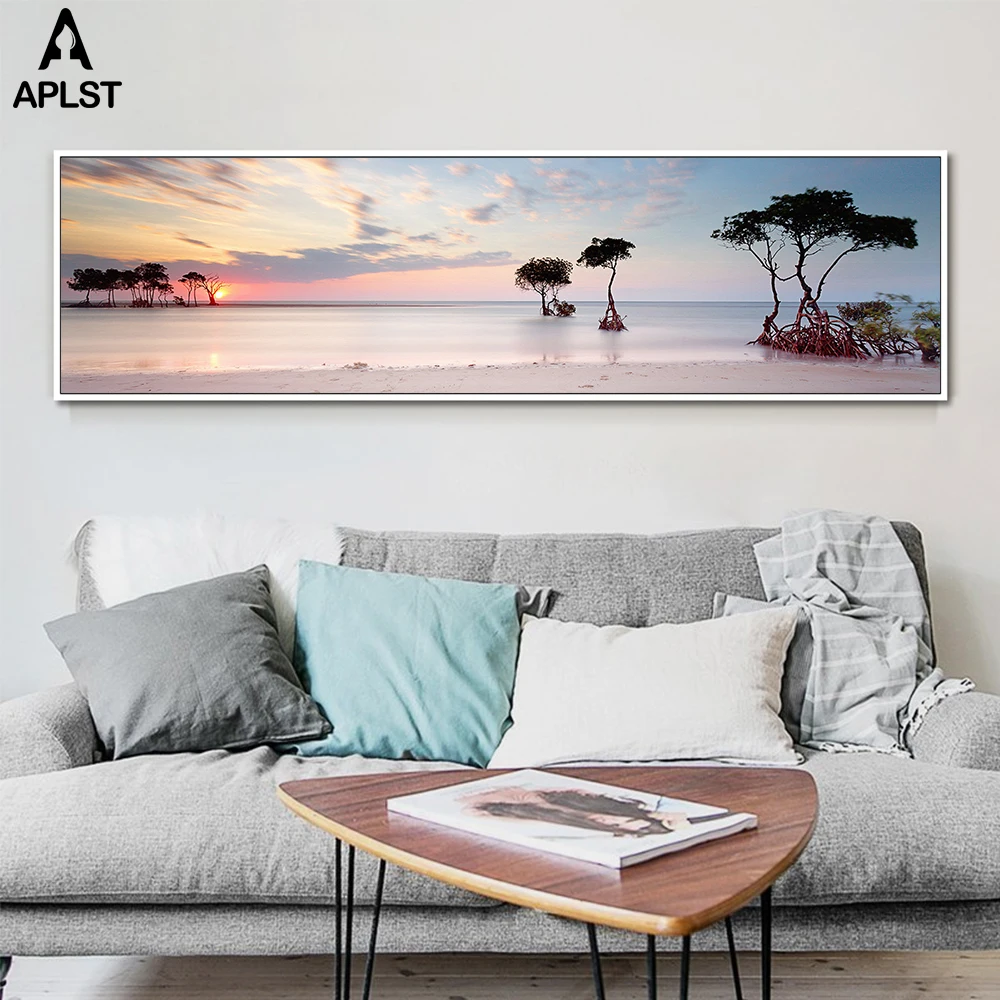 Плакаты на стену с изображением заката Морского Пейзажа Пляжная длинная Картина