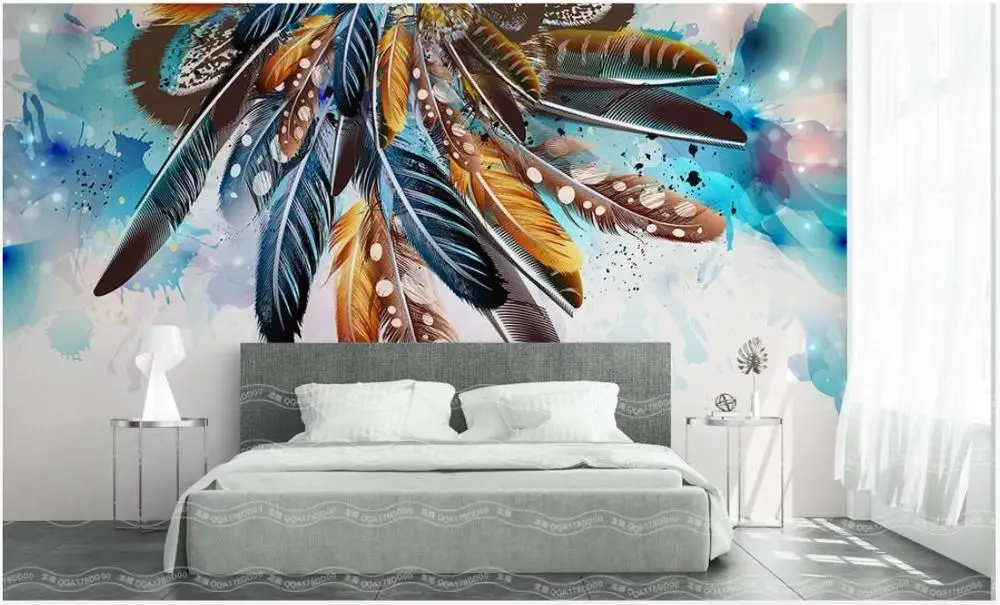 Custom wallpaper 3d wall murals Stylish color feather art retro sofa tv background papers home decoration | Обустройство дома