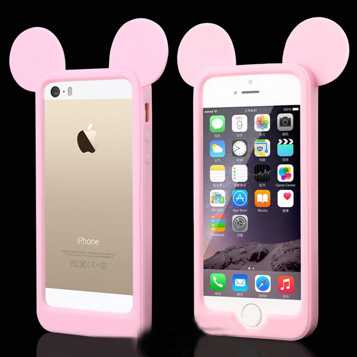 Горячая Продажа 4 цвет 3D мышь уши кремния рамка бампер для iPhone 4S мягкие Резиновые
