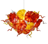now trending orange yellow color hand blown glass chandelier lighting flower plates chain led light fixture chandeliers