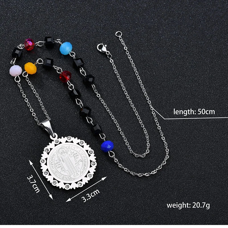 Ожерелье ELSEMODE круглое с изображением Святого Бенедикта и Иисуса ожерелье из