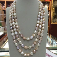 new long 609 10mm baroque whitepinkpurple freshwater pearl necklace aaa