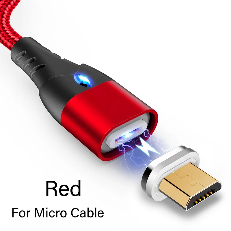 Магнитный кабель 3А для быстрой зарядки, usb-кабель для iphone XS, samsung, S9, зарядный внешний аккумулятор, кабель для мобильного телефона, Micro USB шнур - Цвет: For Micro Red