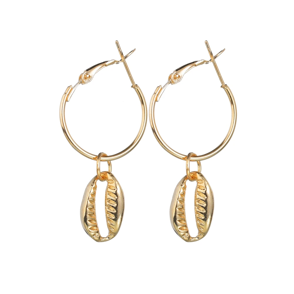 E3076 MissCyCy Bohemian Natural Sea Shell Earrings For Women Fashion Geometric Big Circle Earrings Female Hoop Earrings - Metal Color: E3076