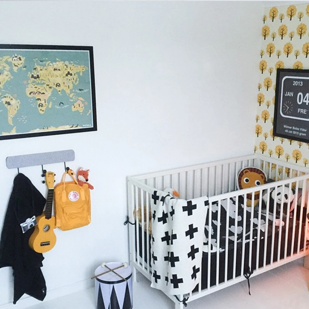 Вязаное детское одеяло черный белый цвет Постельные принадлежности Стёганое