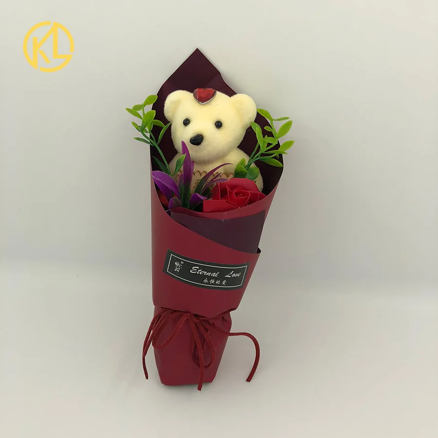 Мыло красная роза букет цветов с медведем и красивая видимая Подарочная коробка