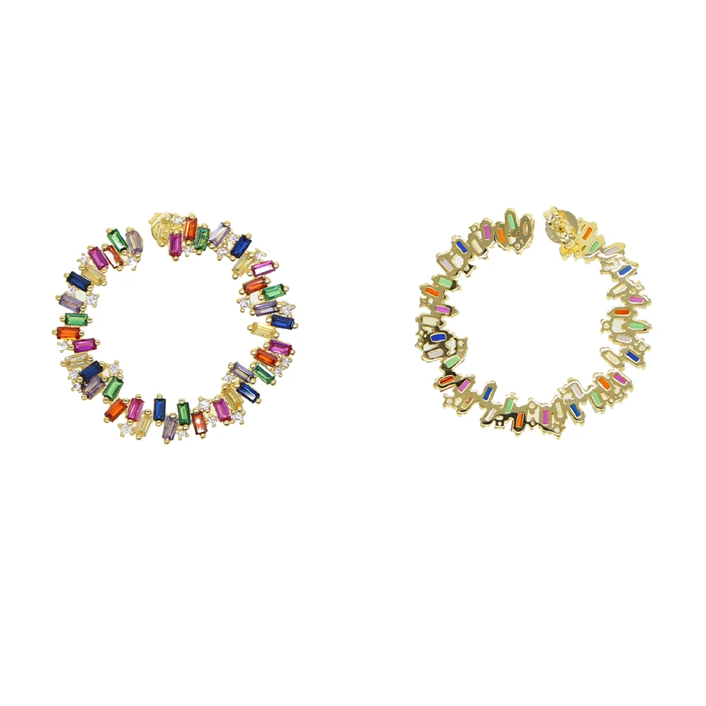 2021 роскошные женские модные серьги гвоздики золотого цвета Радужная багета с