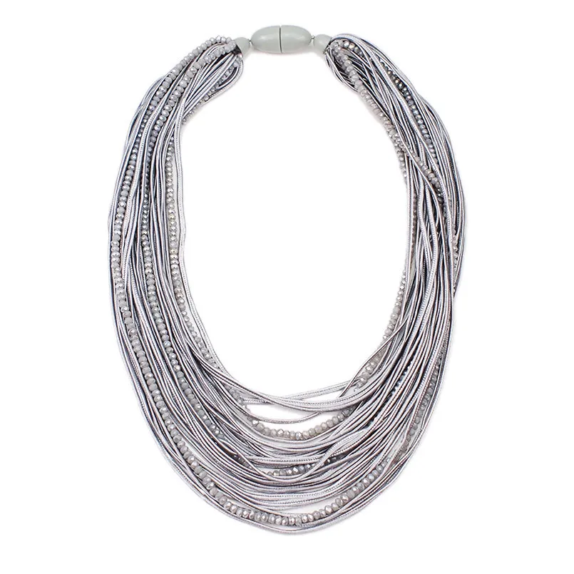 Grey Necklace MANILAI длинное многослойное массивное ожерелье для женщин Бохо лента кристалл бисерное ожерелье s Подвески Девушка Мода ювелирные изделия - Окраска металла: Grey Necklace