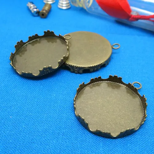 10pcs Antique Bronze Wholesale15/20/25mm Round Crown Bezel Setting TRAY Pendant Blank Base Vintage Jewelry Findings