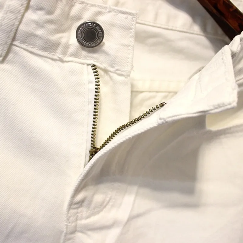 Модные мужские белые джинсы пляжные шорты до колен рваные зауженные