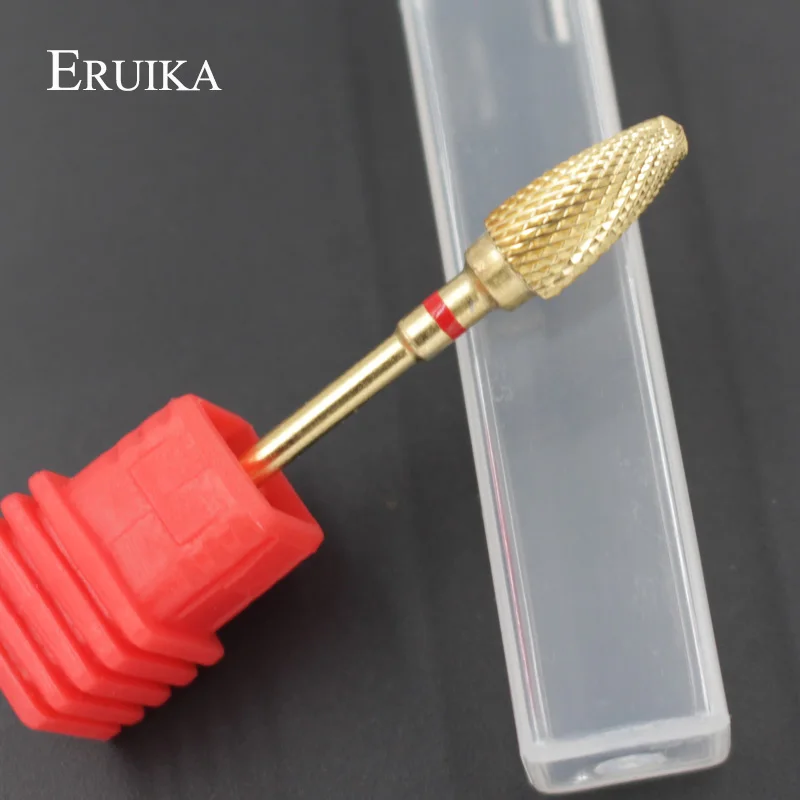 ERUIKA, 1 шт., сверла из карбида золота для маникюра, Электрический Маникюрный станок, фреза, роторный заусенец, принадлежность для чистки ногтей