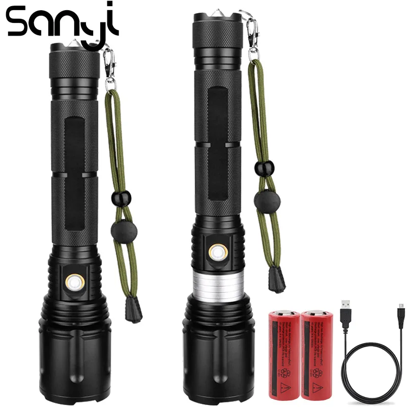 

SANYI XHP70 Flashlight Torch 5 Modes USB Chargeable Flashlights Power by 2*26650 Battery Super Bright Working Camping Lamp
