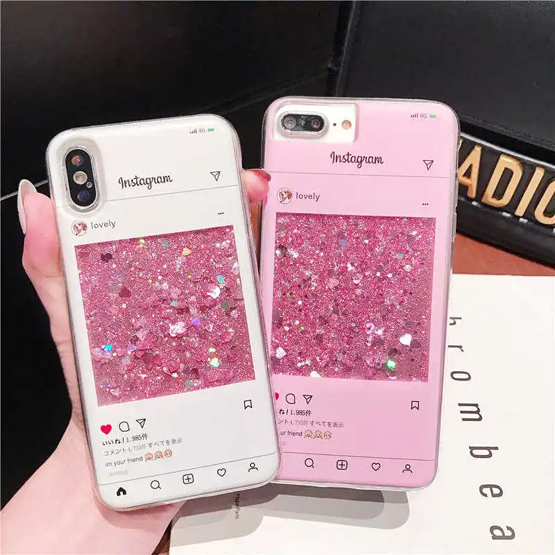 Quicksand Case For iPhone X 7 8 whale flamingo unicorn Phone 6 6s Plus XR XS Max Bling Dynamic Love Hearts Cover | Мобильные