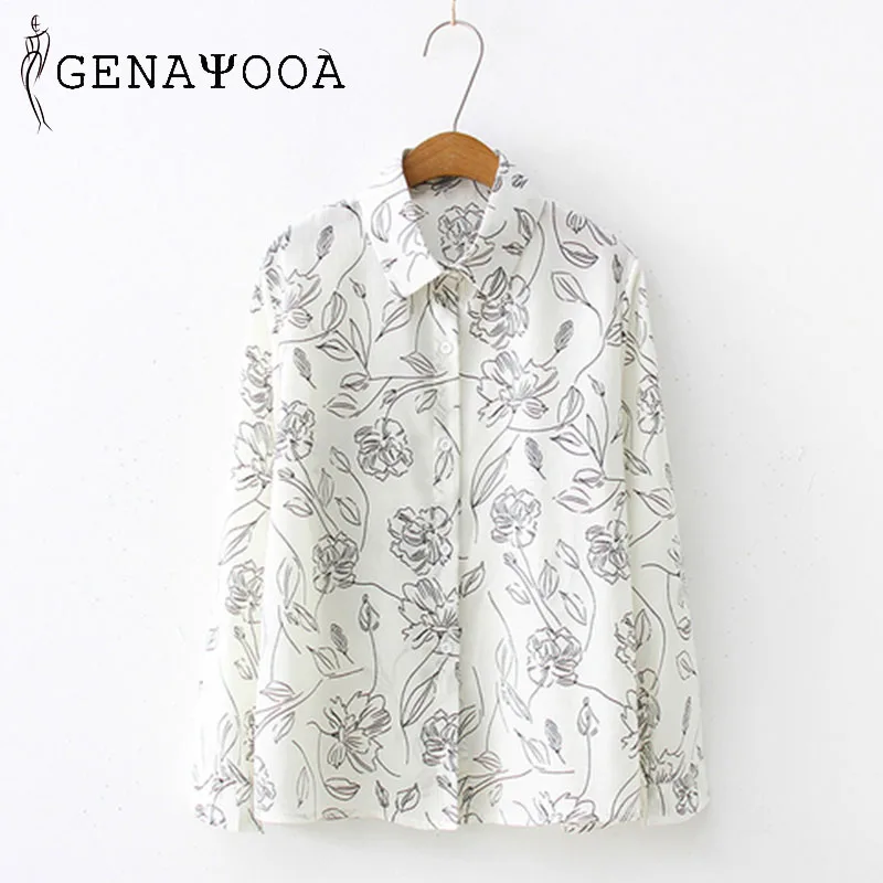 Женская шифоновая блузка с длинным рукавом белая принтом весна 2019| |