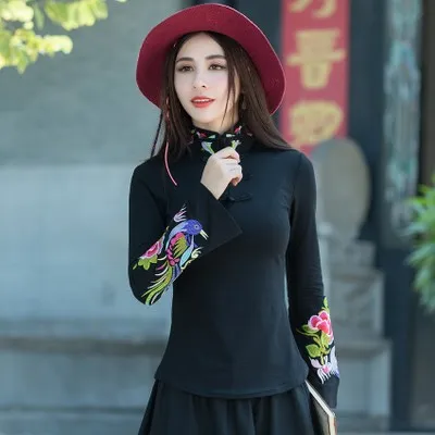 Black 5858 Брендовая женская футболка с вышивкой, Camisetas Mujer, повседневная осенне-зимняя футболка, женская футболка размера плюс, женская одежда, топы, футболки в винтажном стиле - Цвет: Black 5858