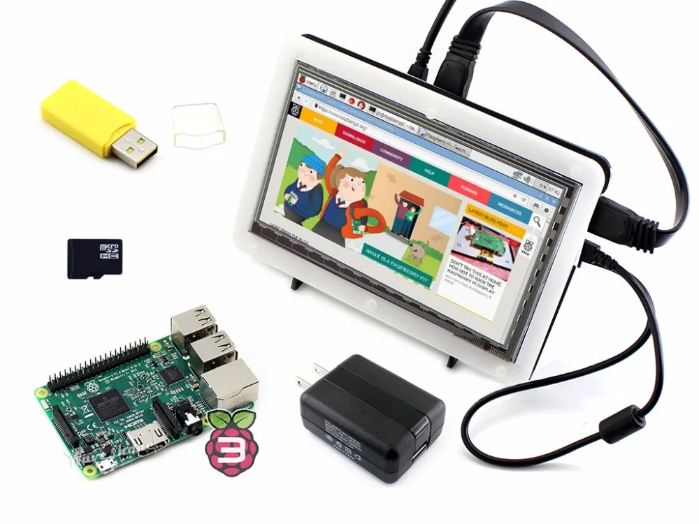 Raspberry Pi 3 B упаковка F = Оригинал Модель + 7 дюймов HDMI ЖК дисплей (C) 1024*600 16 Гб Micro SD