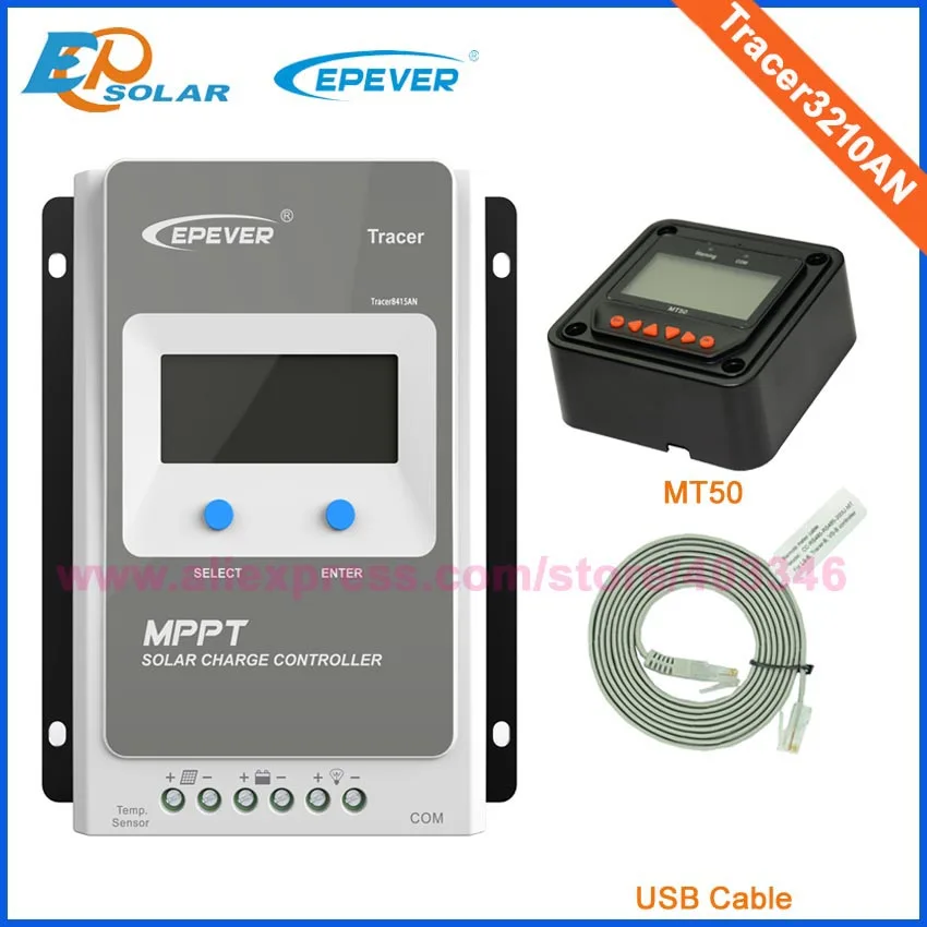 with black MT50 EPEVER совместим с MT-50 функцией MPPT контроллер солнечного зарядного устройства 30A Tracer 3210AN 30A 12 В 24 в MPPT Солнечный контроллер - Цвет: with black MT50
