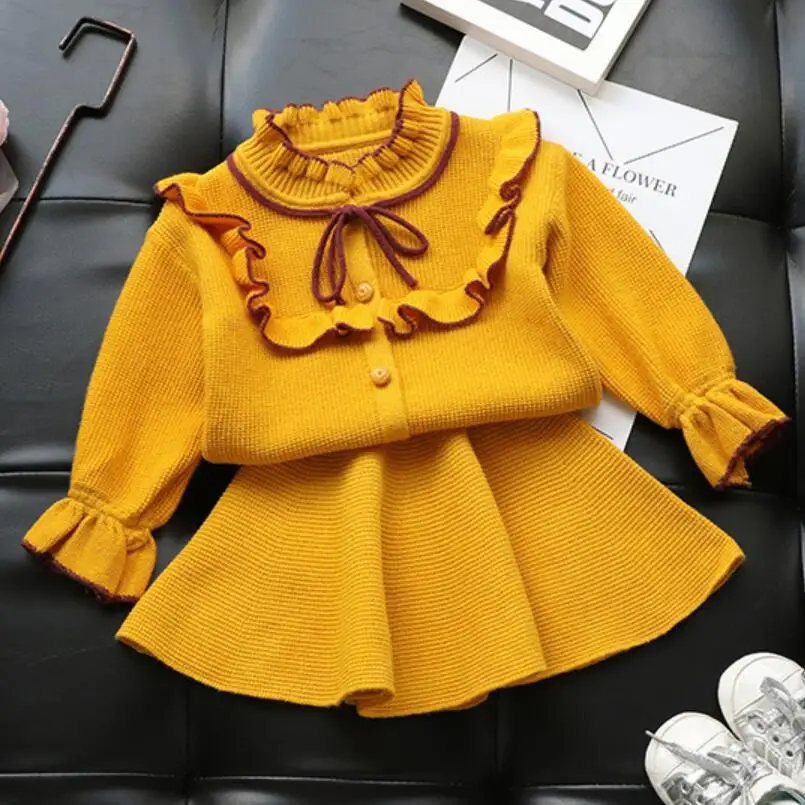 Трикотажный комплект из 2 предметов для девочек свитер с длинным рукавом и юбка