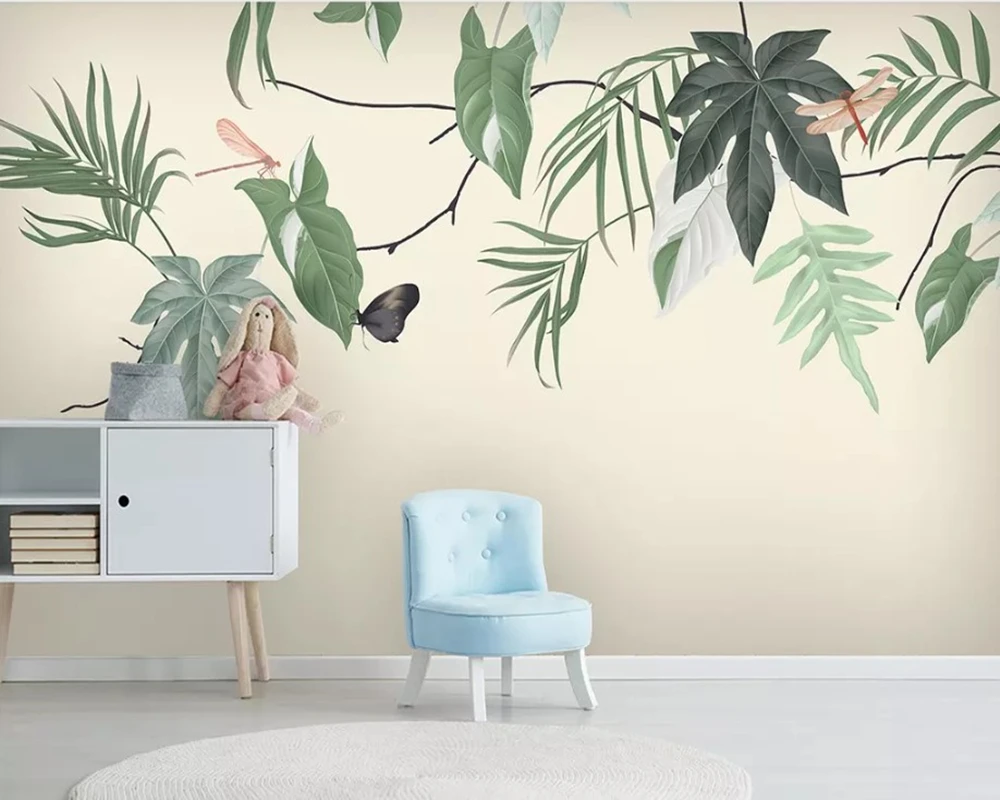 3d обои в скандинавском стиле с тропическими растениями цветами птицами для