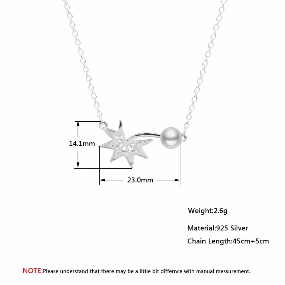Kinitial 925 Silver Leaf Imitation Pearl Necklaces Pendants Leaves Star Necklace Statement for Women Chain Jewelry | Украшения и