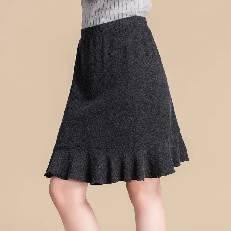 Зимняя 90% шелковая кашемировая юбка средней длины Женская с высокой талией