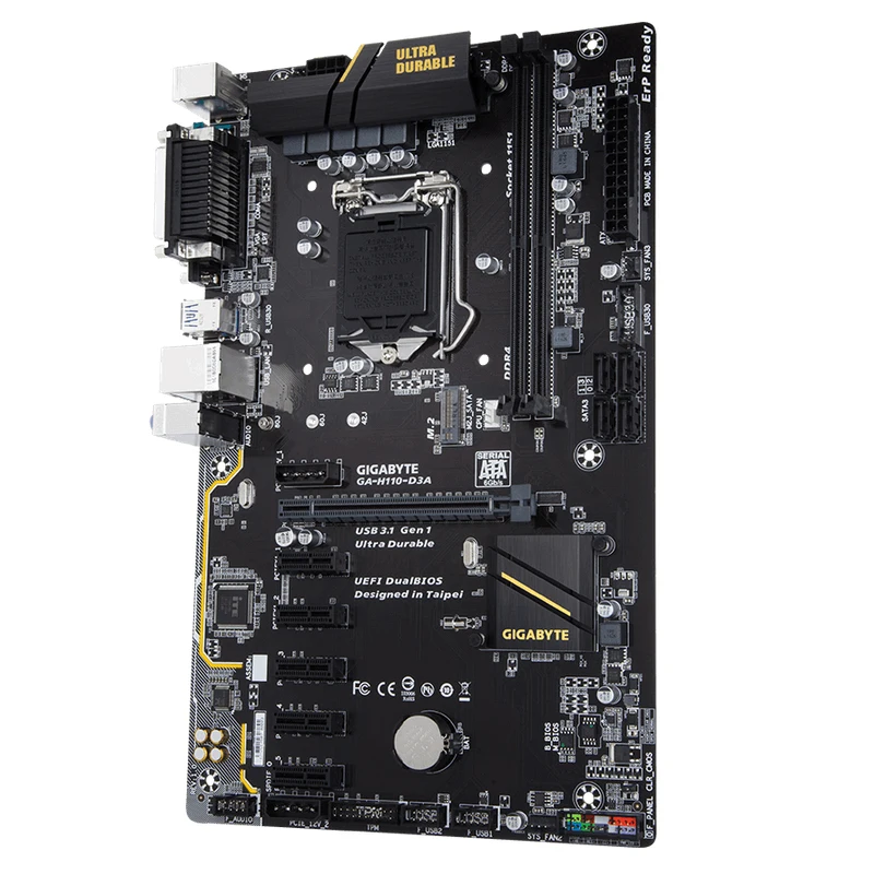 Новый оригинальный H110 1151 материнская плата для Gigabyte GA D3A DDR4 LGA1151 6GPU 6PCIE горная