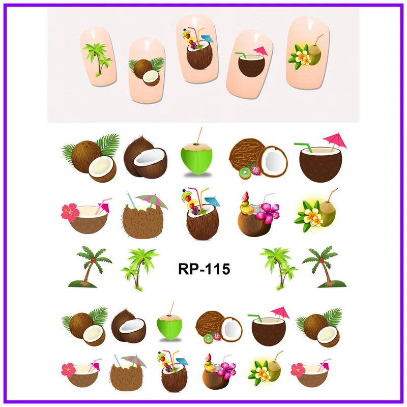 UPRETTEGO NAIL ART BEAUTY наклейка на ногти водная наклейка слайдер фруктовая Пальма кокос личи персик Слива вода Дыня RP115-120