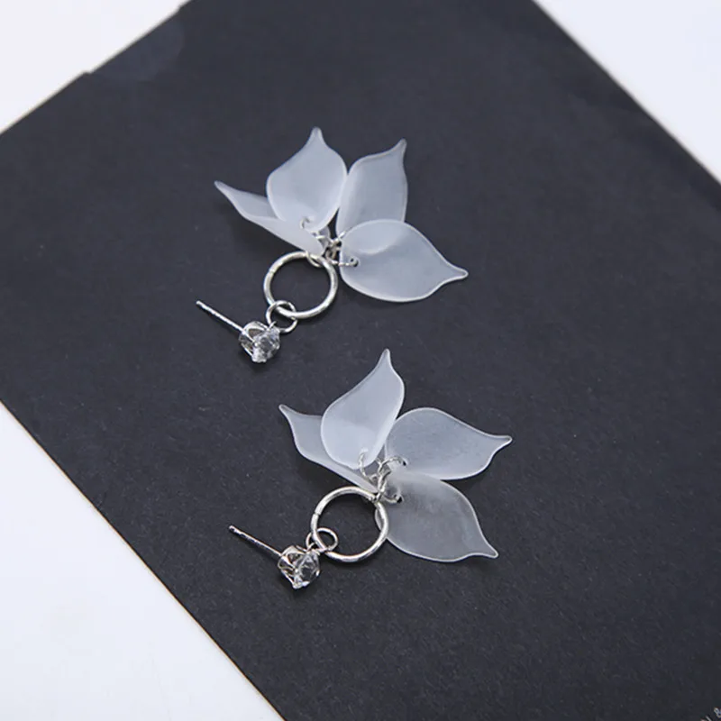 Women Jewelry Elegant Scrub Petal Earrings New Fashion Big White Flower For Crystal Ear Studs Gift Wholesale | Украшения и