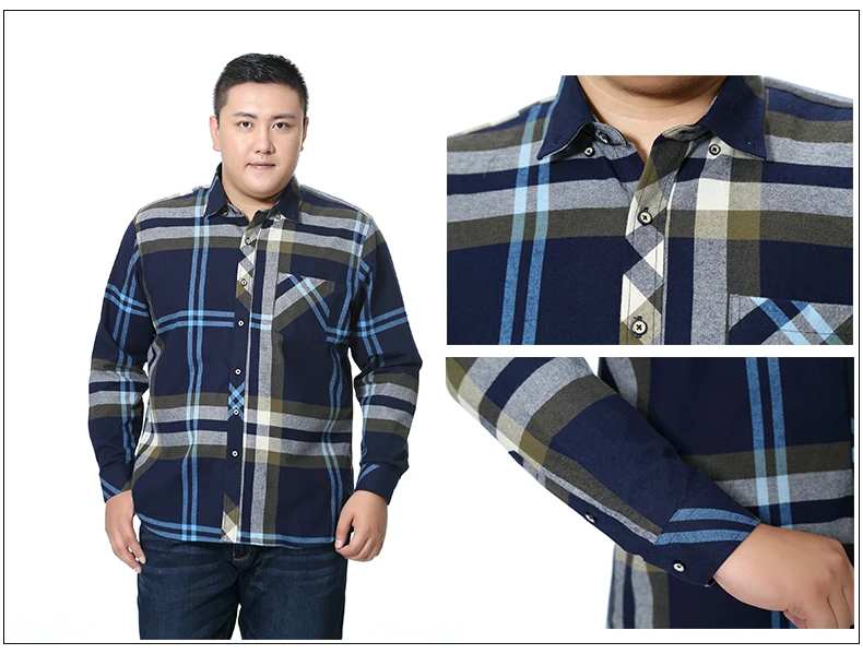 Весна 6XL 7XL 8XL клетчатая Повседневная хлопковая рубашка с длинным рукавом Мужская мягкая 110 кг 120 кг 130 кг Толстая мужская рубашка