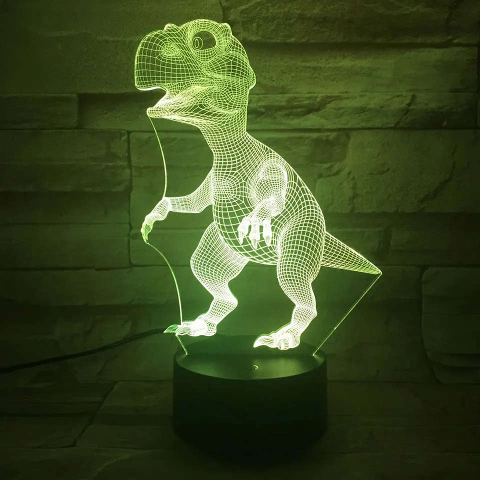 3D LED тираннозавр Рекса ночник 16 видов цветов USB Кнопка акриловые оптические огни