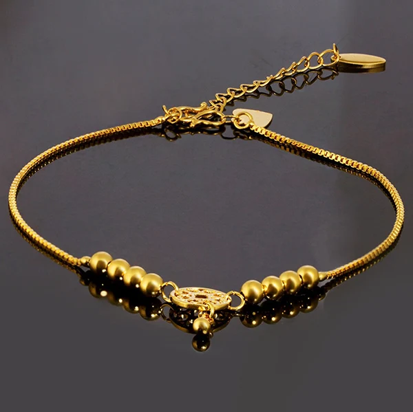 Gold Дизайнерский Модный простой Money Heart Chrms латунь покрытая 24 K цепочка с золотыми бусинами ножной браслет не выцветает - Окраска металла: Gold