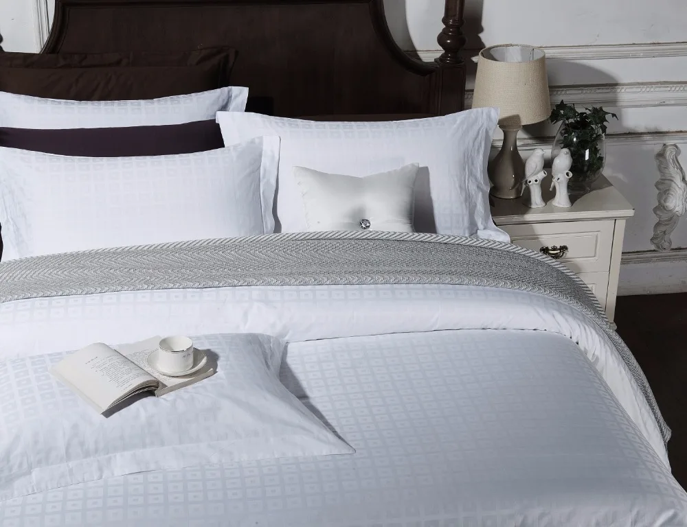 white Luxury Jacquard Bedding Set Five Stars Hotel 100% cotton Duvet Cover King Queen Size Home flat Sheet Linen | Дом и сад