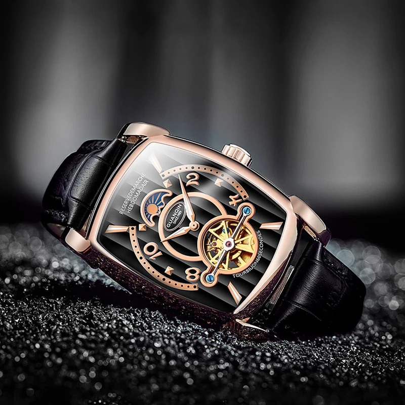 GUANQIN механические часы роскошные мужские Tourbillon автоматические квадратные с