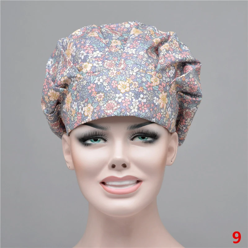 11 Colors Floral Printed Cute Scrub Caps High Quality Gourd Hat Clinic Hospital Dental Surgical Laboratory Pharmacy Medical Caps