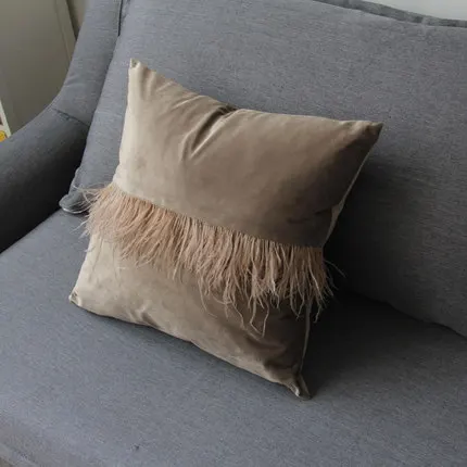 Коричневый 45x45cm green/beige/pink/brown/grey velvet cushion cover plush fur fringe pillow case decorative lumbar pillow covers soft decor - Цвет: Коричневый